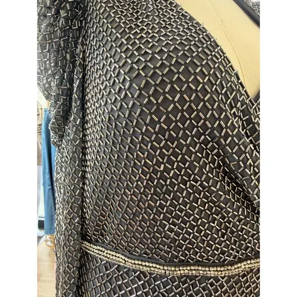 NWT SZ 16 Mac Duggal Beaded Puff Sleeve Sheath Dress 93674